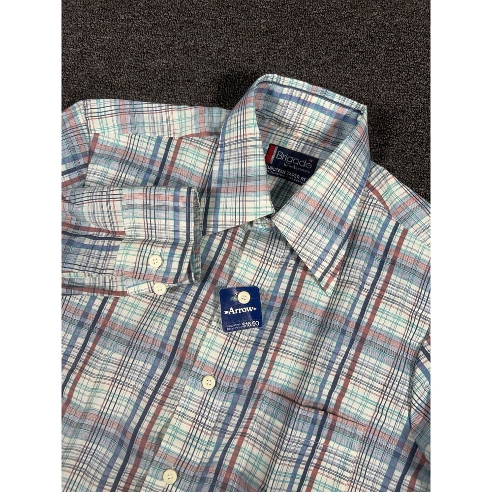 VTG 70s Arrow Brigade Button Up Shirt Long Sleeve 90s Mens Medium European Taper